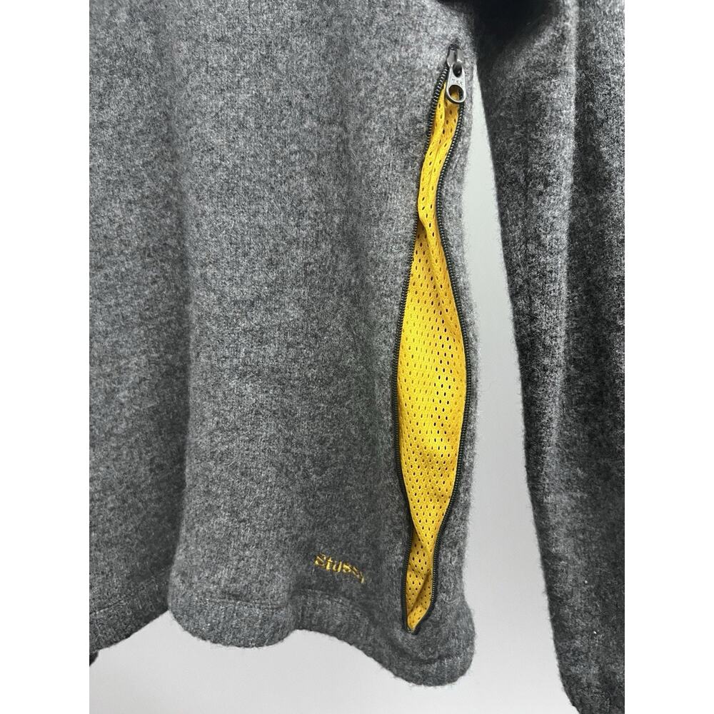 STUSSY Streetwear Gray Lambs Wool Mesh Lined Sweater Womens Small Side Zips - Picture 6 of 10